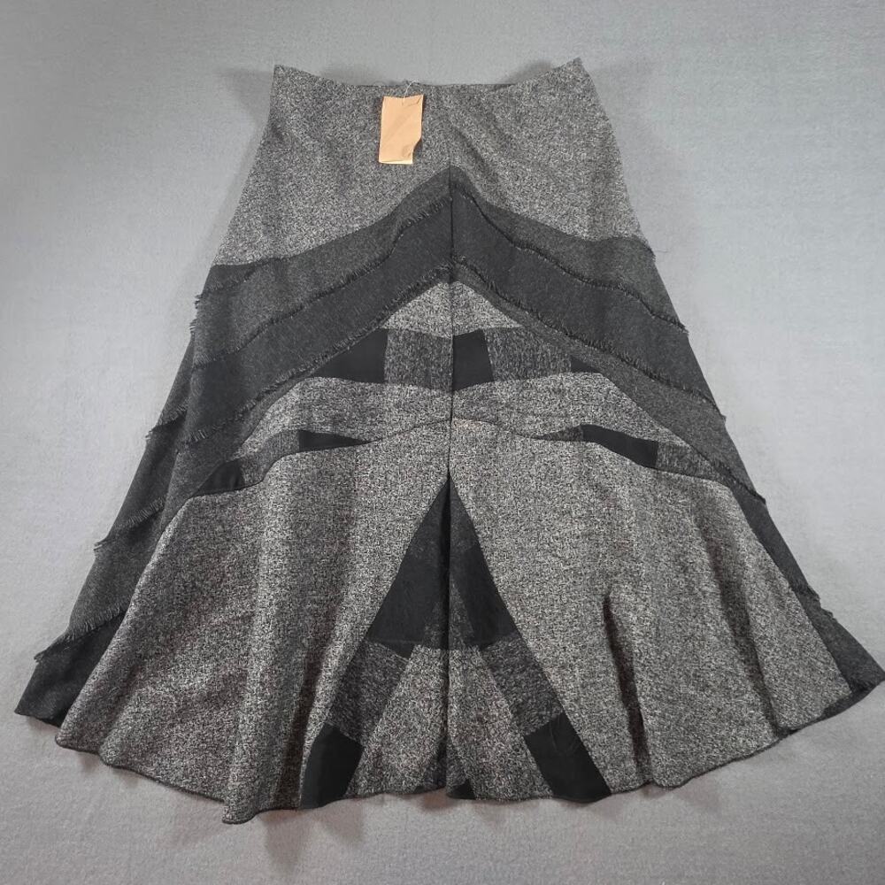 NWT Coldwater Creek Mixed Menswear Tweed Chevron A-Line Skirt Gray Raw Hem PM
